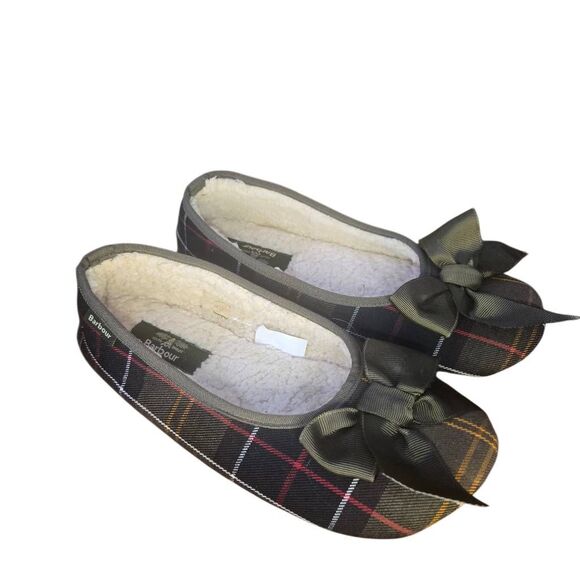 Barbour Lily Classic Slippers Size 5 US 7 Tartan Plaid Bows Holiday - Picture 1 of 5